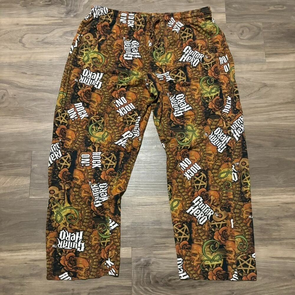 Vintage Guitar Hero Pajama Pants Men's Size L Video Game Activision Lounge AOP